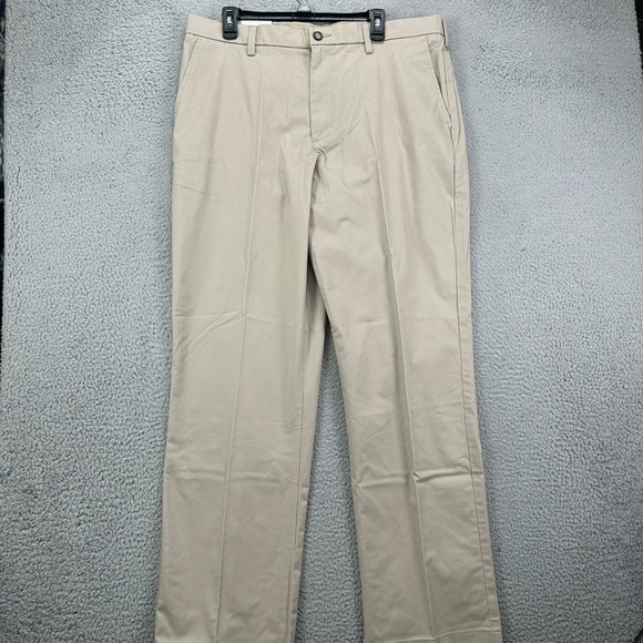 Croft Barrow Mens Khakis Pants 38x34 Beige Pleated Classic Fit Straight Leg New